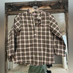 La Coqueta- Boys Olive Check Mateo Plaid Button-Down Long Sleeve Shirt- Size 10Y